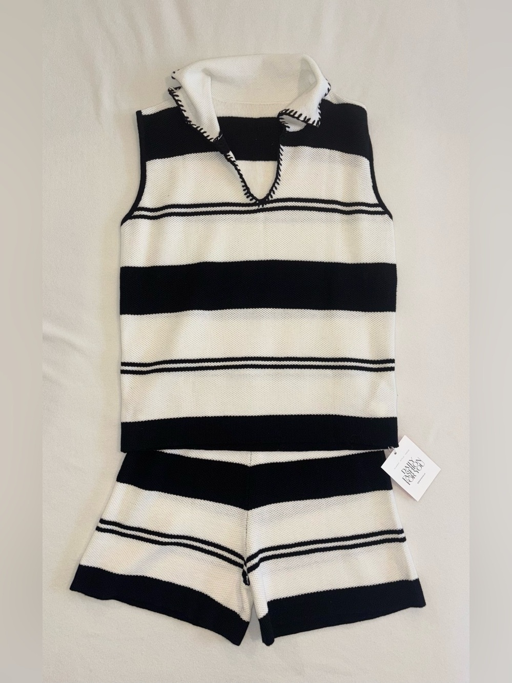 NWT Tankaneo Black White Striped Knit 2pc Set Medium Minimalist Classic Coastal